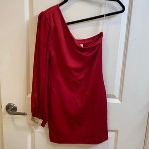 Red one shoulder mini cocktail dress